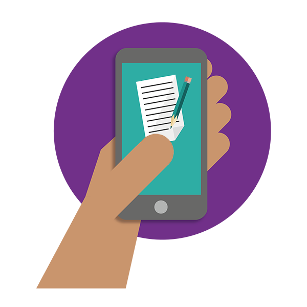 icon of a persons hand holding a mobile phone displaying the HMRC logo