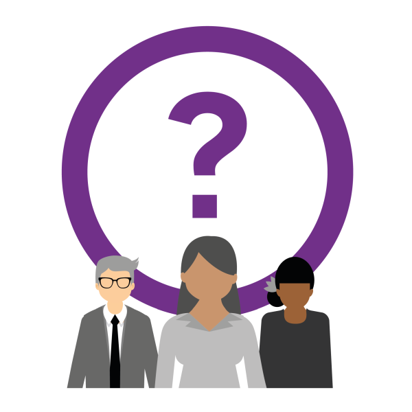 icons of different types of people and a question mark within a circle